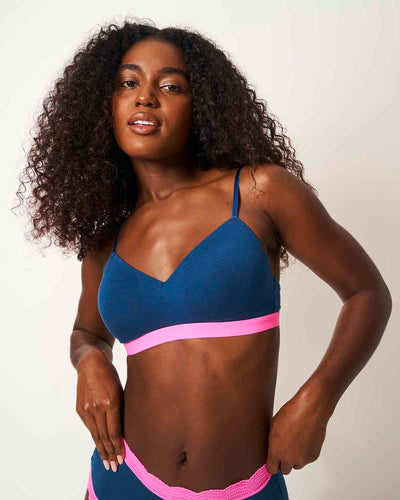 Smooth Sculpt Padded Bra - Midnight Neon Pink Stripe & Stare