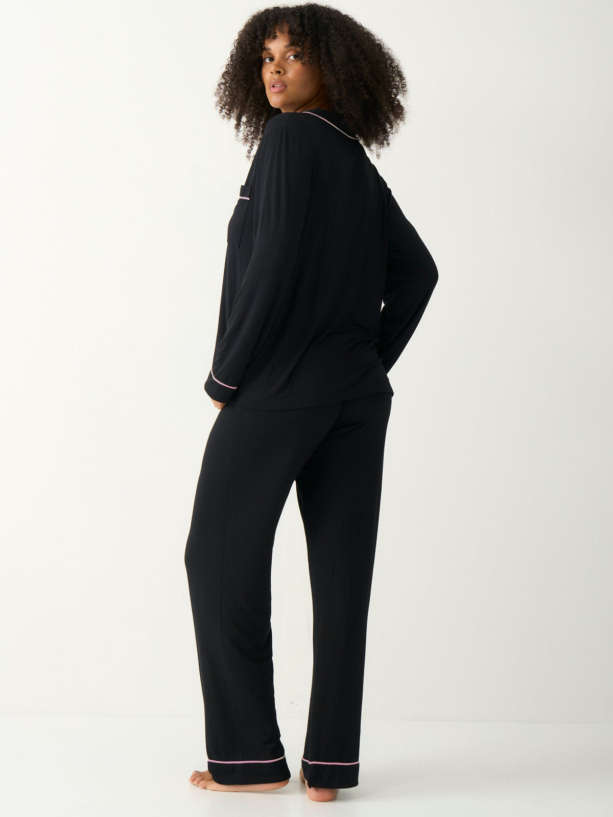 Long Pajama Set - Black & Pale Pink