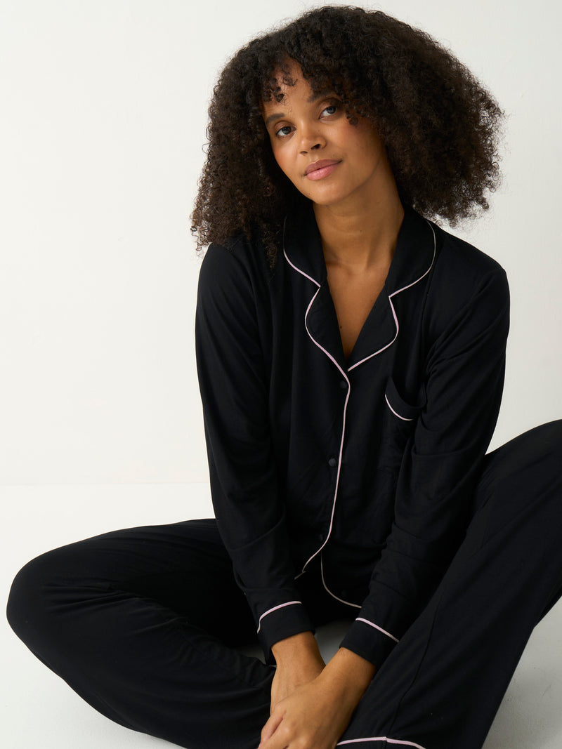 Long Pajama Set - Black & Pale Pink