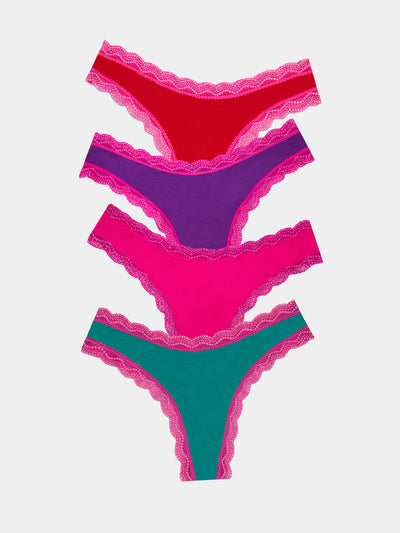 Thong Four Pack - Sparkle Lace Stripe & Stare