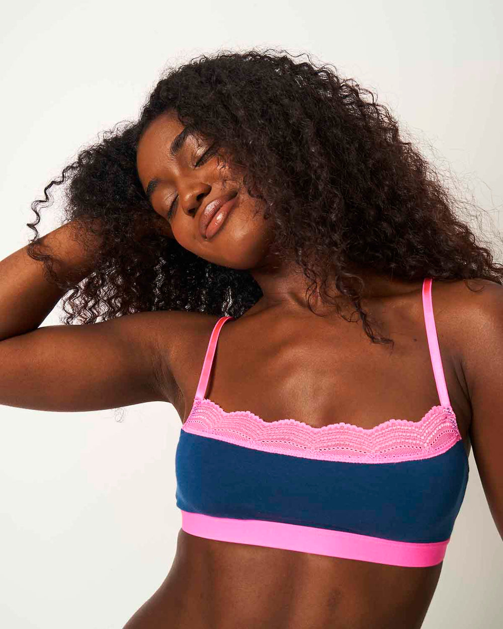 Lace Square Bra - Midnight Neon Pink Stripe & Stare