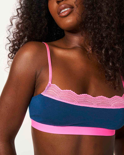 Lace Square Bra - Midnight Neon Pink Stripe & Stare