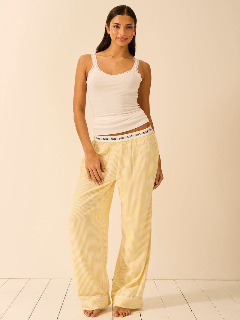 Soft Brushed Woven Pajama Bottoms - Lemon Stripe