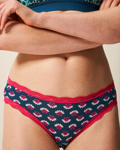 The Original Brief Four Pack - Teal Floral Tile Stripe & Stare