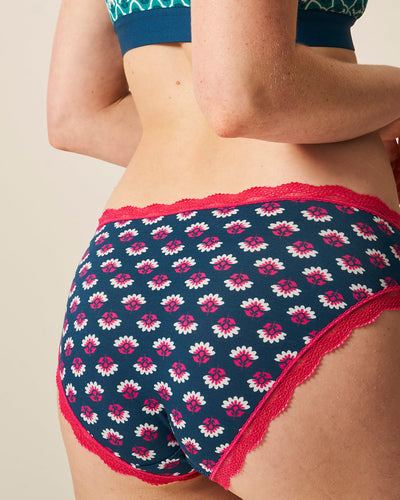 The Original Brief Four Pack - Teal Floral Tile Stripe & Stare