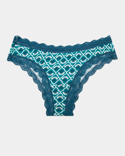 Brazilian Brief - Teal Floral Tile Stripe & Stare