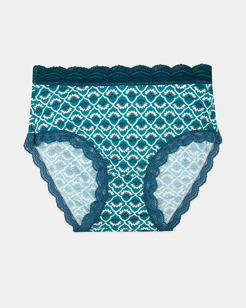 High Rise Brief - Teal Floral Tile Stripe & Stare