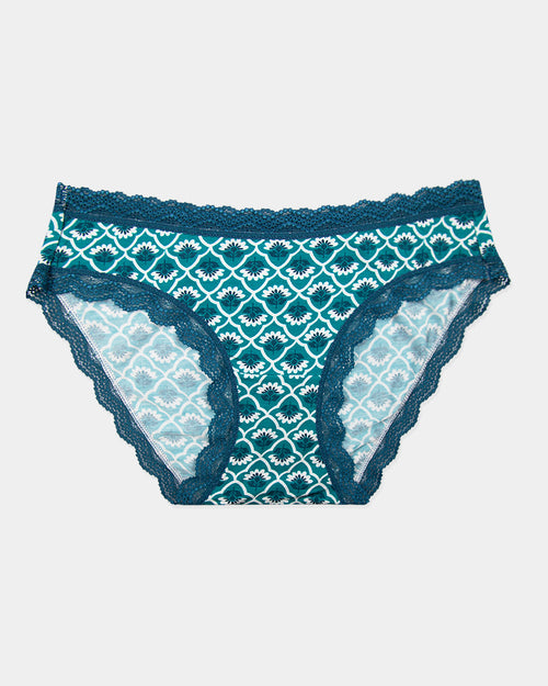 The Original Brief - Teal Floral Tile Stripe & Stare