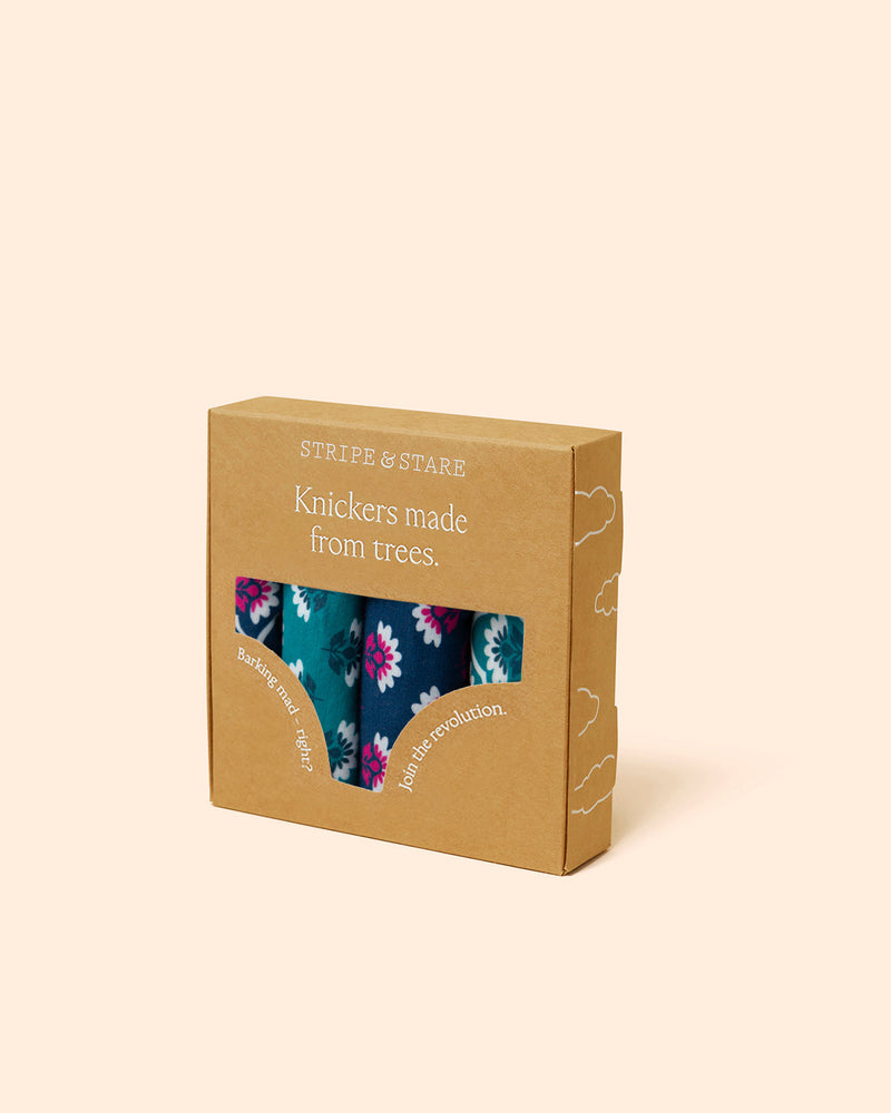 The Original Brief Four Pack - Teal Floral Tile Charming Garment Enterprises Co