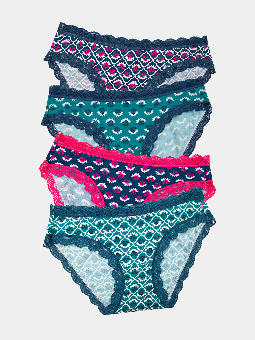 The Original Brief Four Pack - Teal Floral Tile Charming Garment Enterprises Co