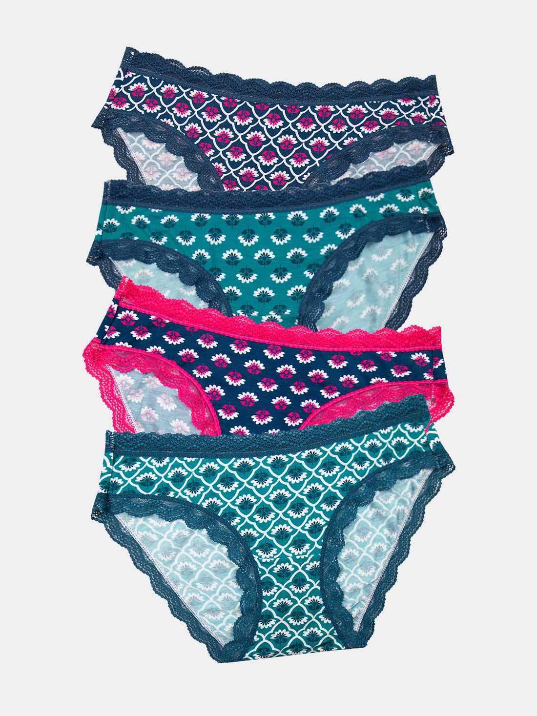 The Original Brief Four Pack - Teal Floral Tile Charming Garment Enterprises Co