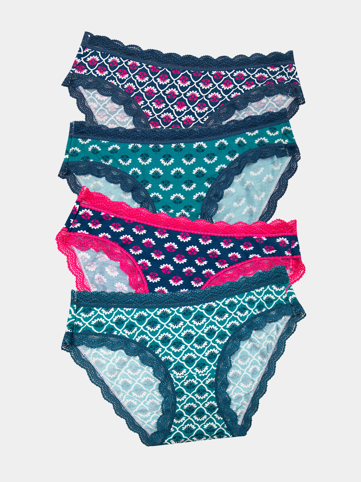 The Original Brief Four Pack - Teal Floral Tile Charming Garment Enterprises Co
