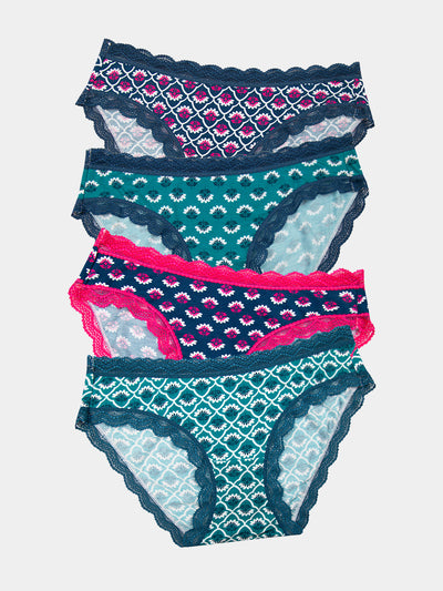 The Original Brief Four Pack - Teal Floral Tile Charming Garment Enterprises Co