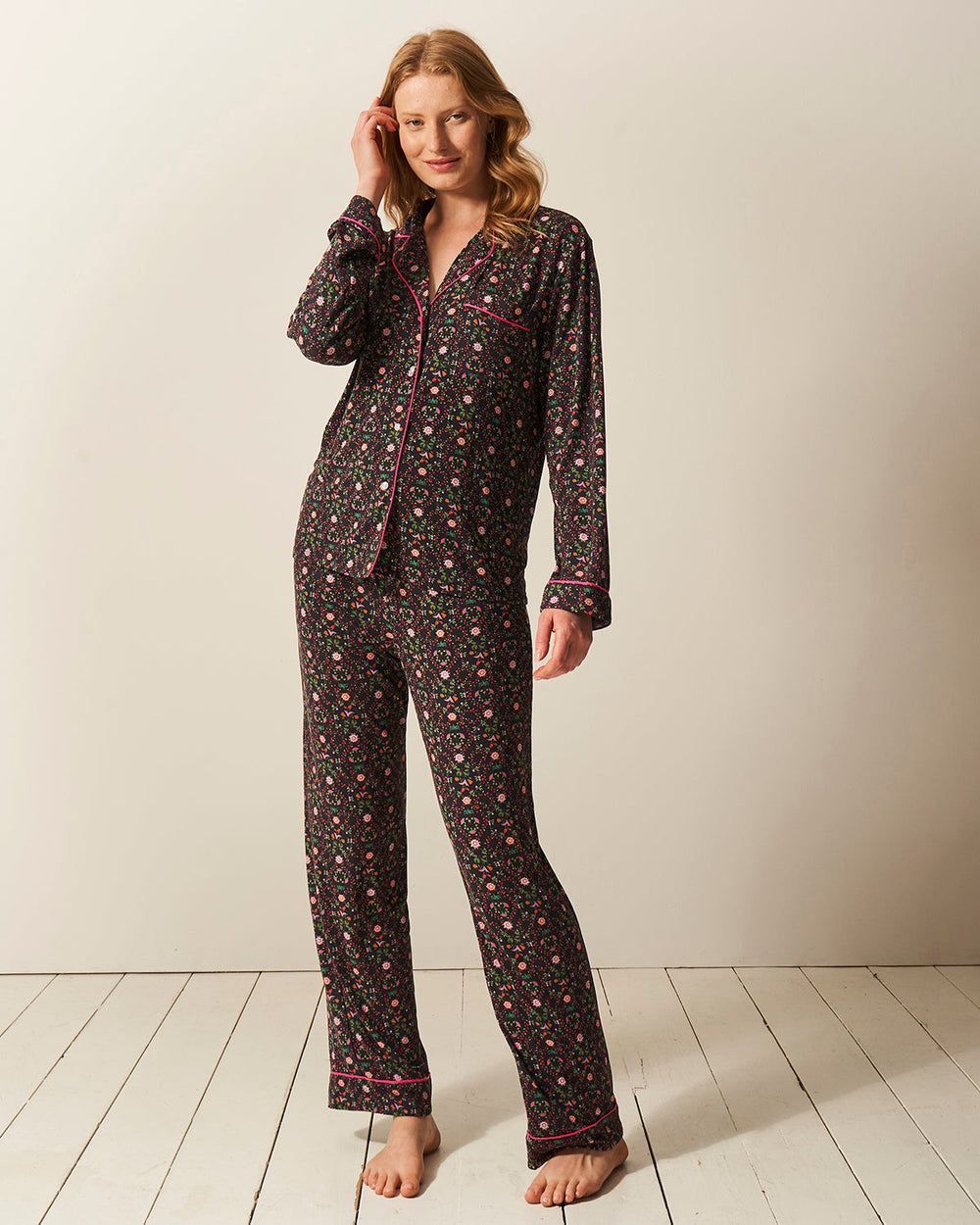 Long Pajama Set - Winter Garden Stripe & Stare