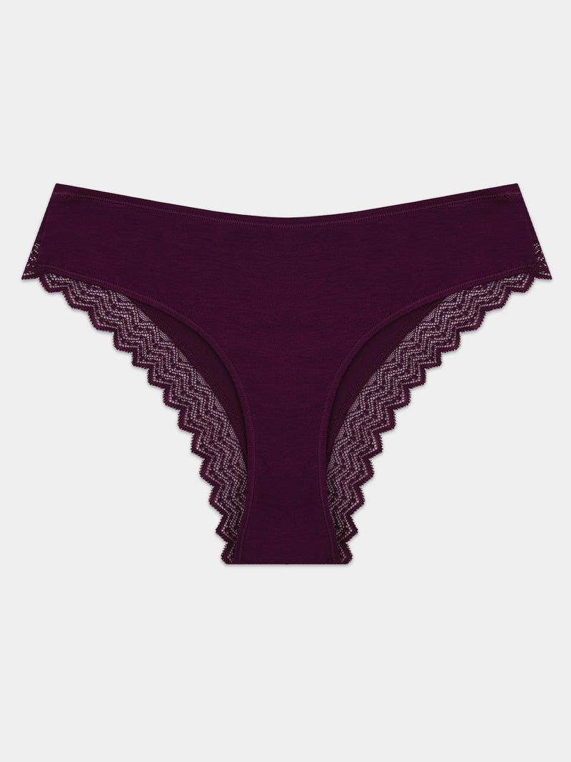 ZigZag Lace Brazilian Brief - Black Cherry
