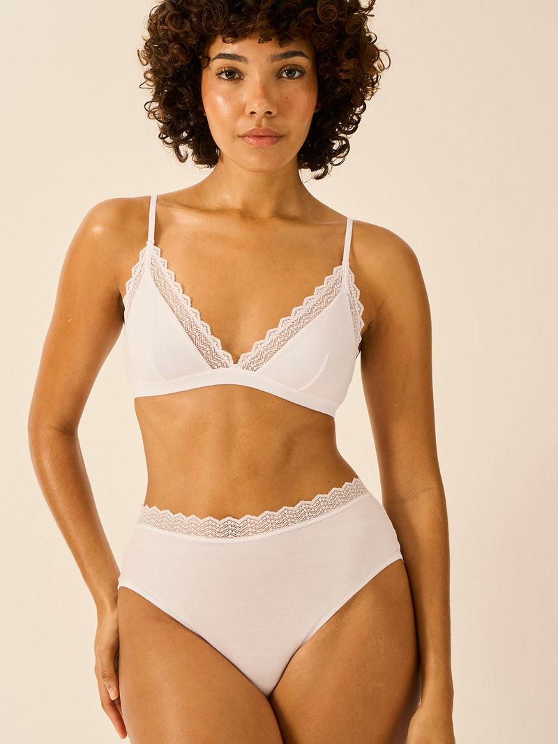 ZigZag Lace Triangle Bra - White