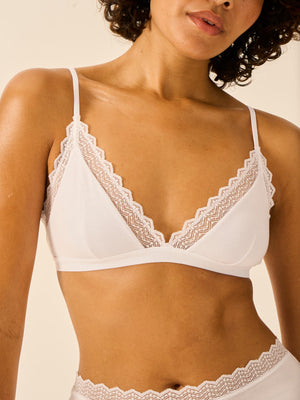 ZigZag Lace Triangle Bra - White