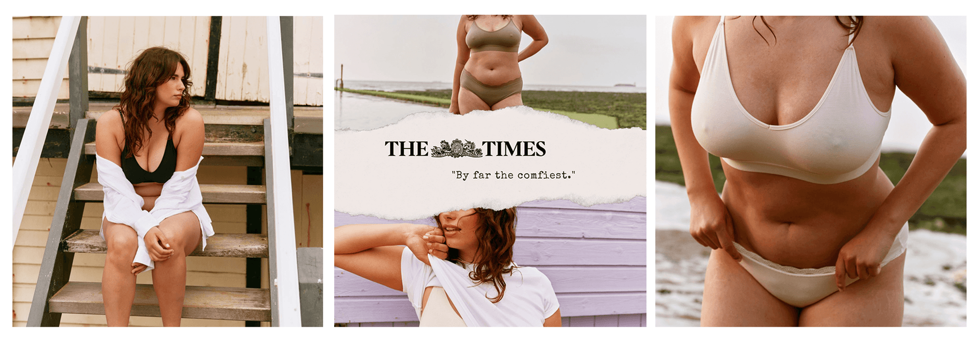 woman wearing underwear at beach with times quote