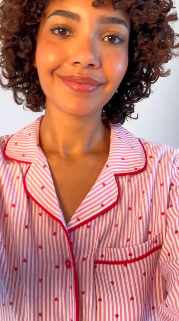 Soft Brushed Woven Pajama Top - Hearts