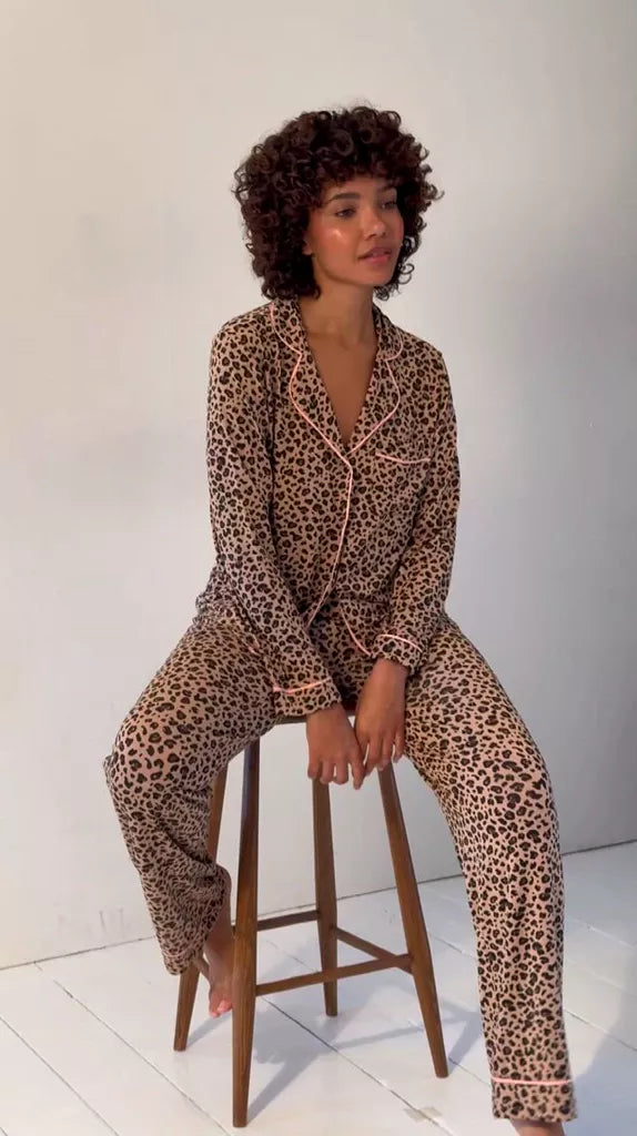 Long Pajama Set - Peach Latte Leopard
