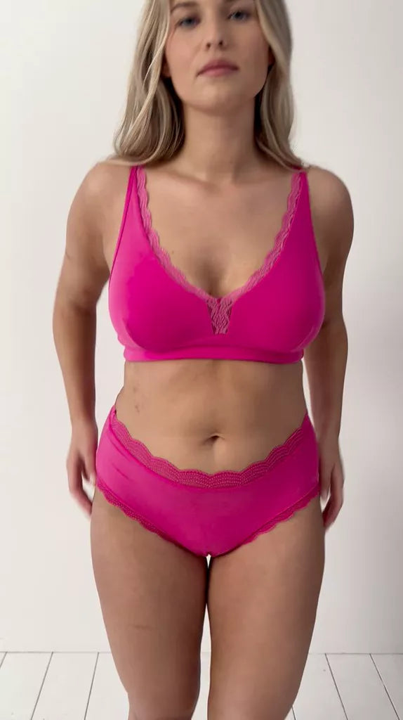 Lace Plunge Bra - Raspberry