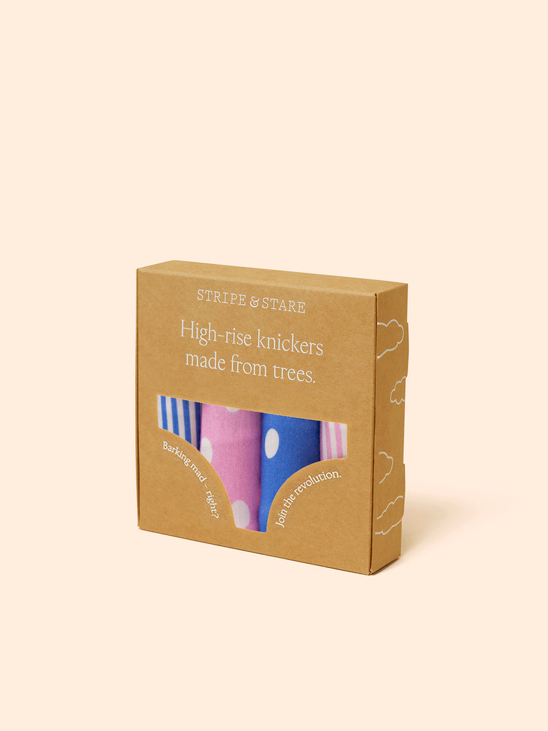 High Rise Brief Four Pack - Spots & Stripes