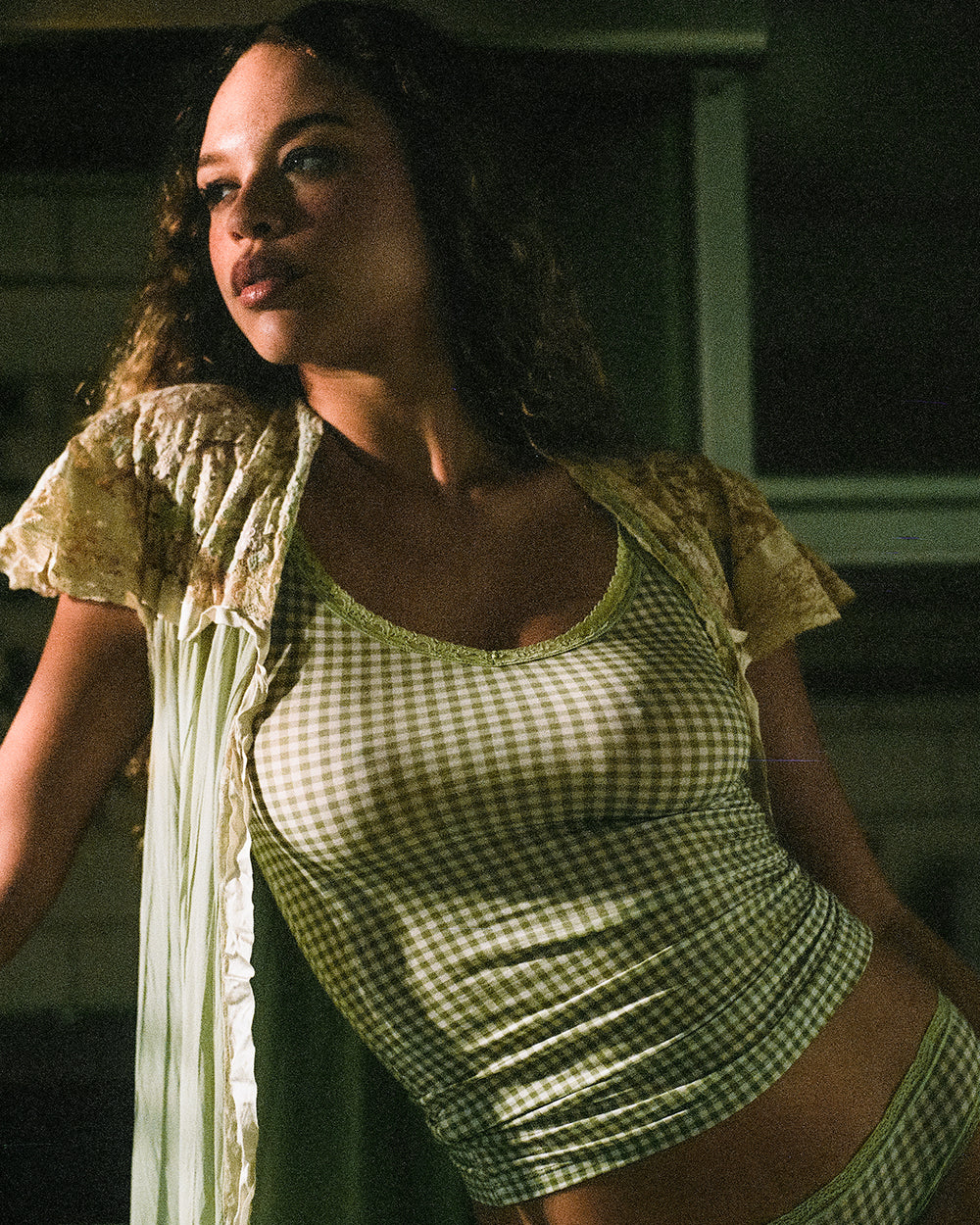 Lace Cami - Eveliina Sage Gingham Stripe & Stare®