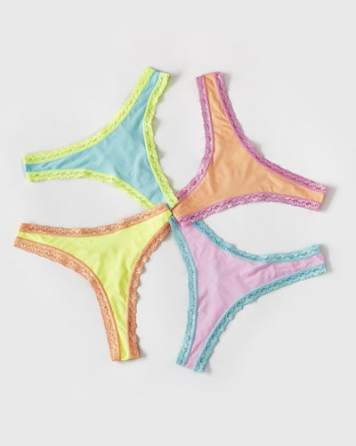Thong Four Pack - Neon Candy Stripe & Stare
