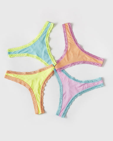 String Striped Thong By Lama Collection White Blue Green Pink Red 100%  Cotton D4