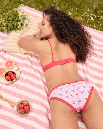 Women Briefs Embroidery Cherry Peach Watermelon Underwear Low