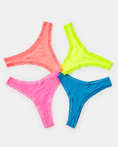 Thong Four Pack - Neon Brights Stripe & Stare