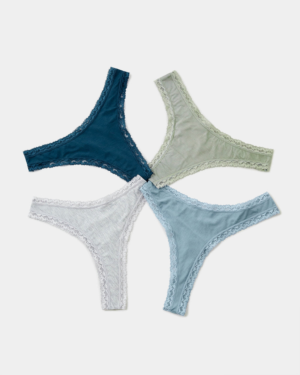 Thong Four Pack - Khaki Mix  Sustainable TENCEL™ Lace Underwear
