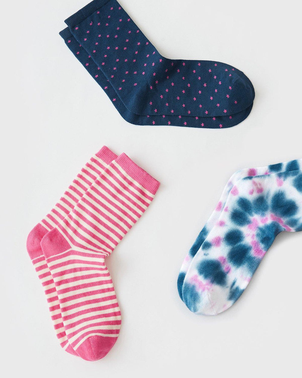 Biodegradable Socks 3 Pairs - Pink Punch Stripe & Stare