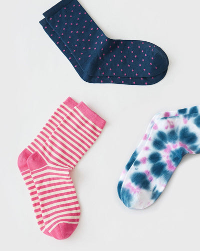 Biodegradable Socks 3 Pairs - Pink Punch Stripe & Stare