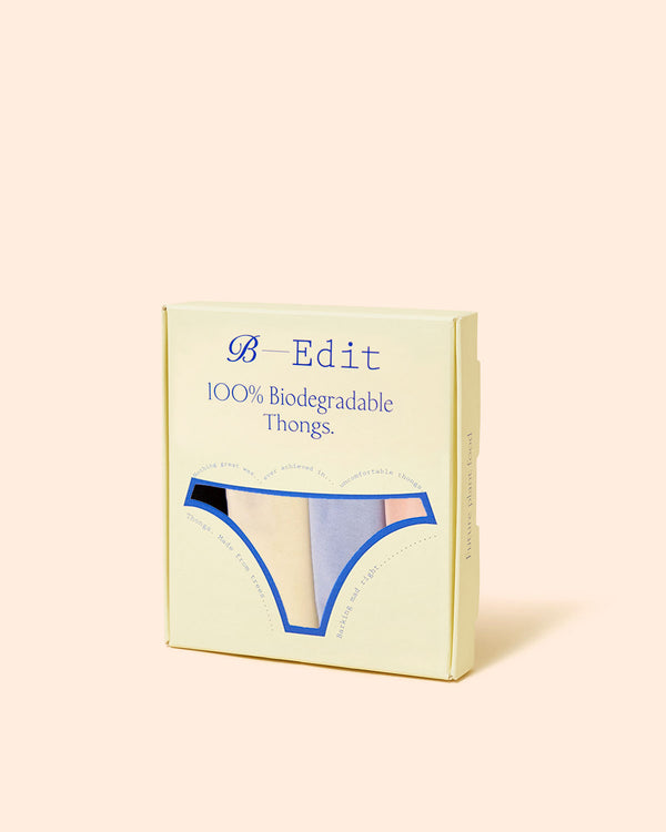 Biodegradable B-Edit Thong Four Pack -  Basics Stripe & Stare