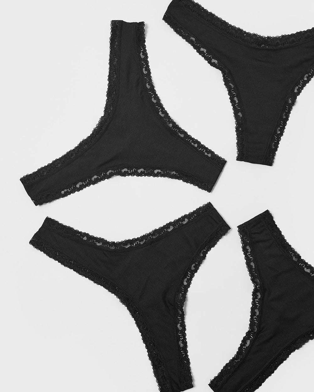 Thong Four Pack - Black  Sustainable TENCEL™ Lace Underwear