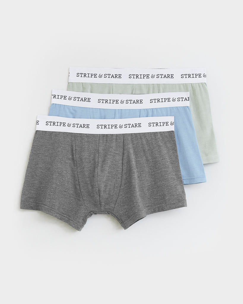 Unisex Boxer Three | TENCEL™ Briefs – - Boxer Pack Stripe Grey & Stare White, & USA Midnight