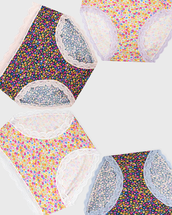 High Rise Brief Four Pack - Floral Wonderland Stripe & Stare