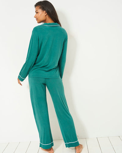 Long Pajama Set - Forest Green Stripe & Stare