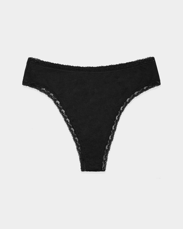 High Waisted Thong  - Black Stripe & Stare