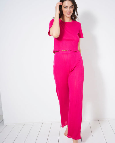 Pointelle Knit Long Pajama Bottom - Raspberry Stripe & Stare®