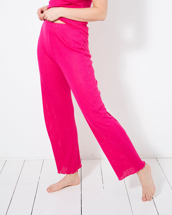 Pointelle Knit Long Pajama Bottom - Raspberry Stripe & Stare®