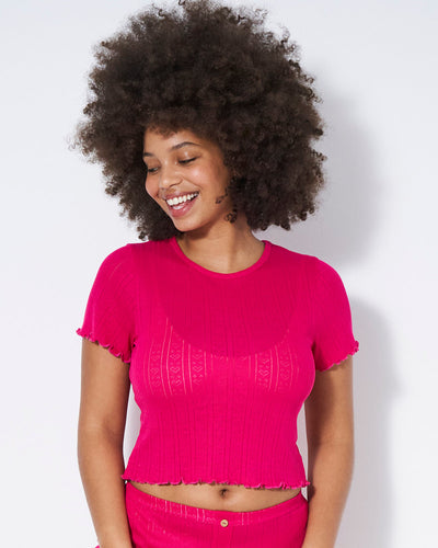 Pointelle Knit T-shirt - Raspberry Stripe & Stare®
