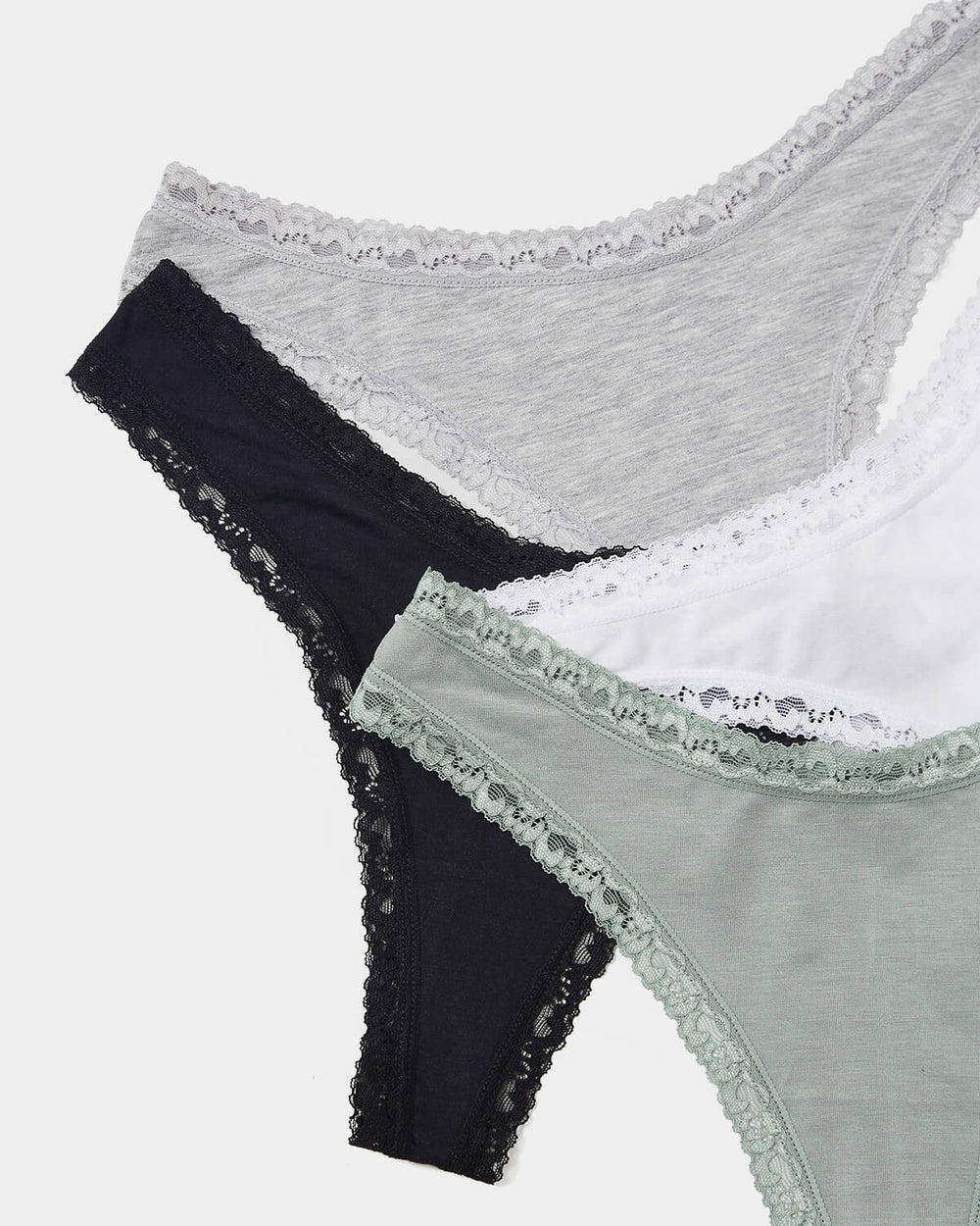 10-pack cotton thong briefs - Light green/Black/Light grey