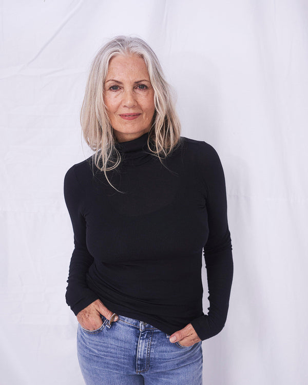 Ribbed Polo Neck - Black Stripe & Stare