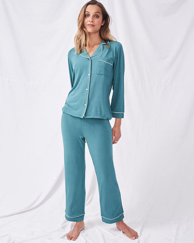 Long Pajama Set - Jewel Emerald Stripe & Stare