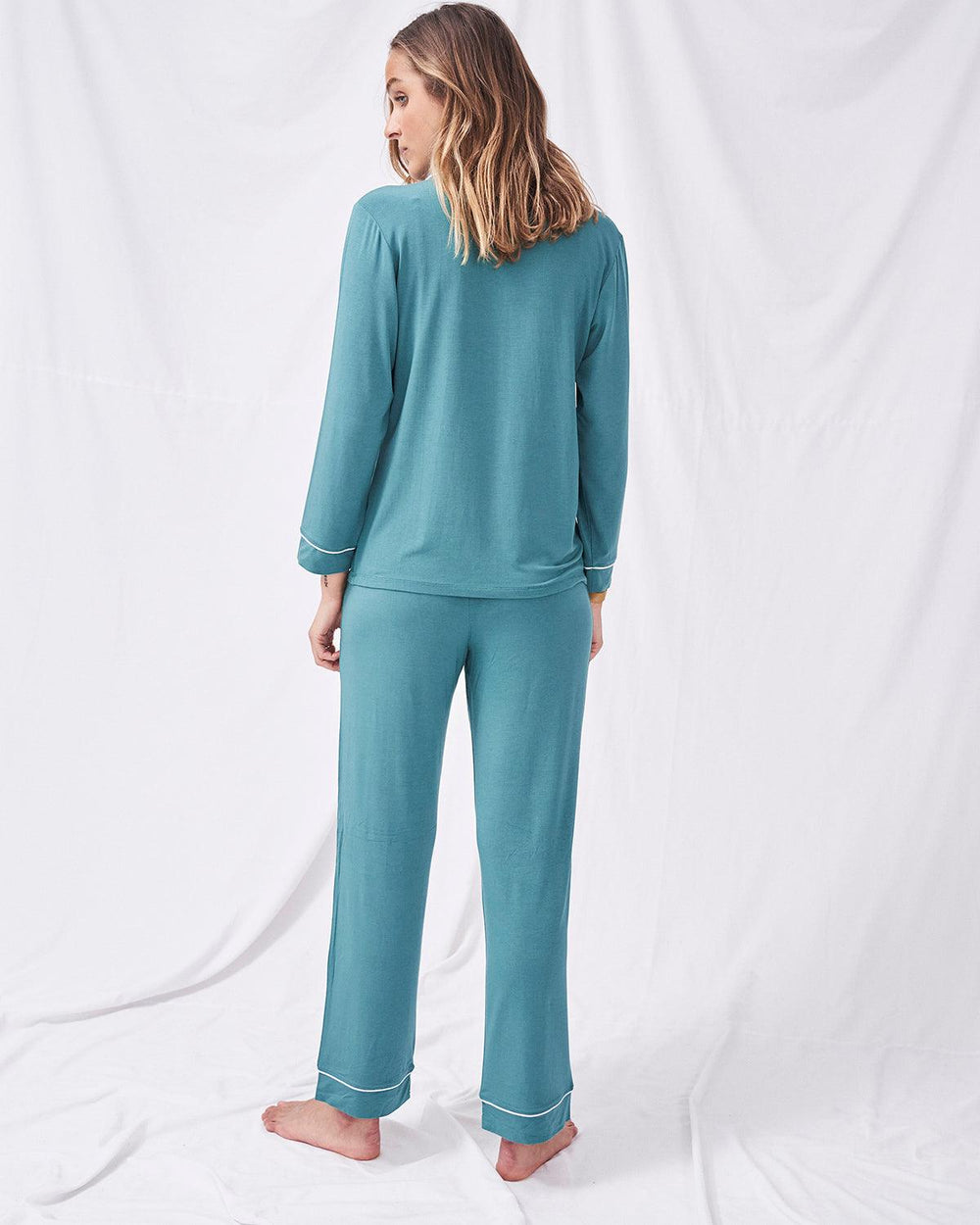 Long Pajama Set - Jewel Emerald Stripe & Stare