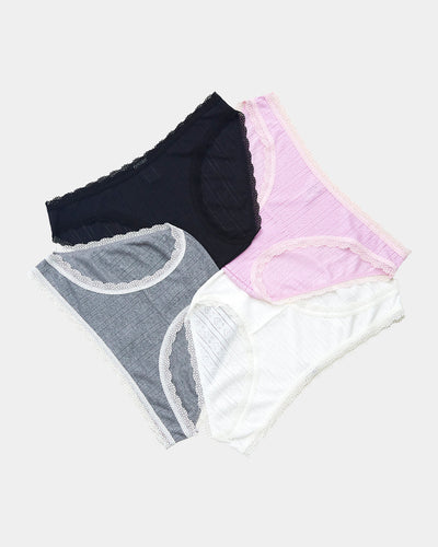 The Original Brief Four Pack - Pointelle Knit Stripe & Stare