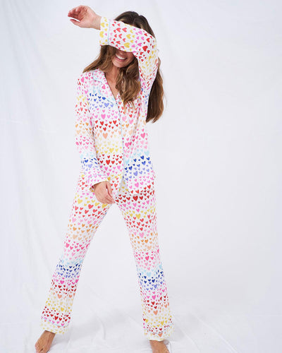 Long Pajama Set - Rainbow Hearts Stripe & Stare