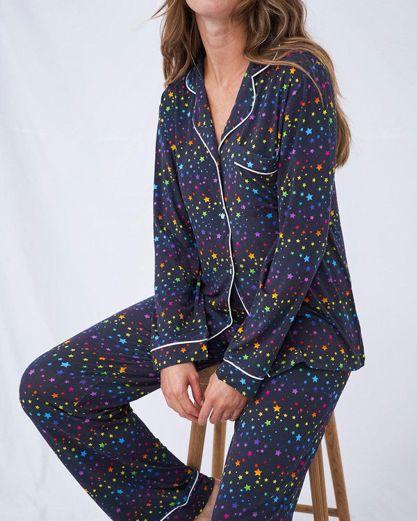 Long Pajama Set - Rainbow Stars Stripe & Stare
